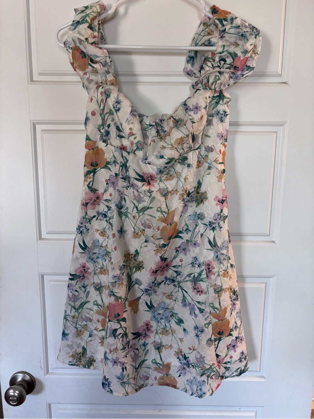 wild fable Cream Floral Ruffle Strap Dress